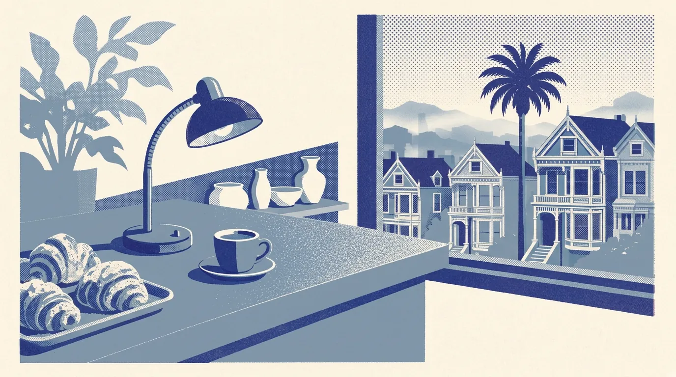 Illustration of vintage and antique shops in San Francisco