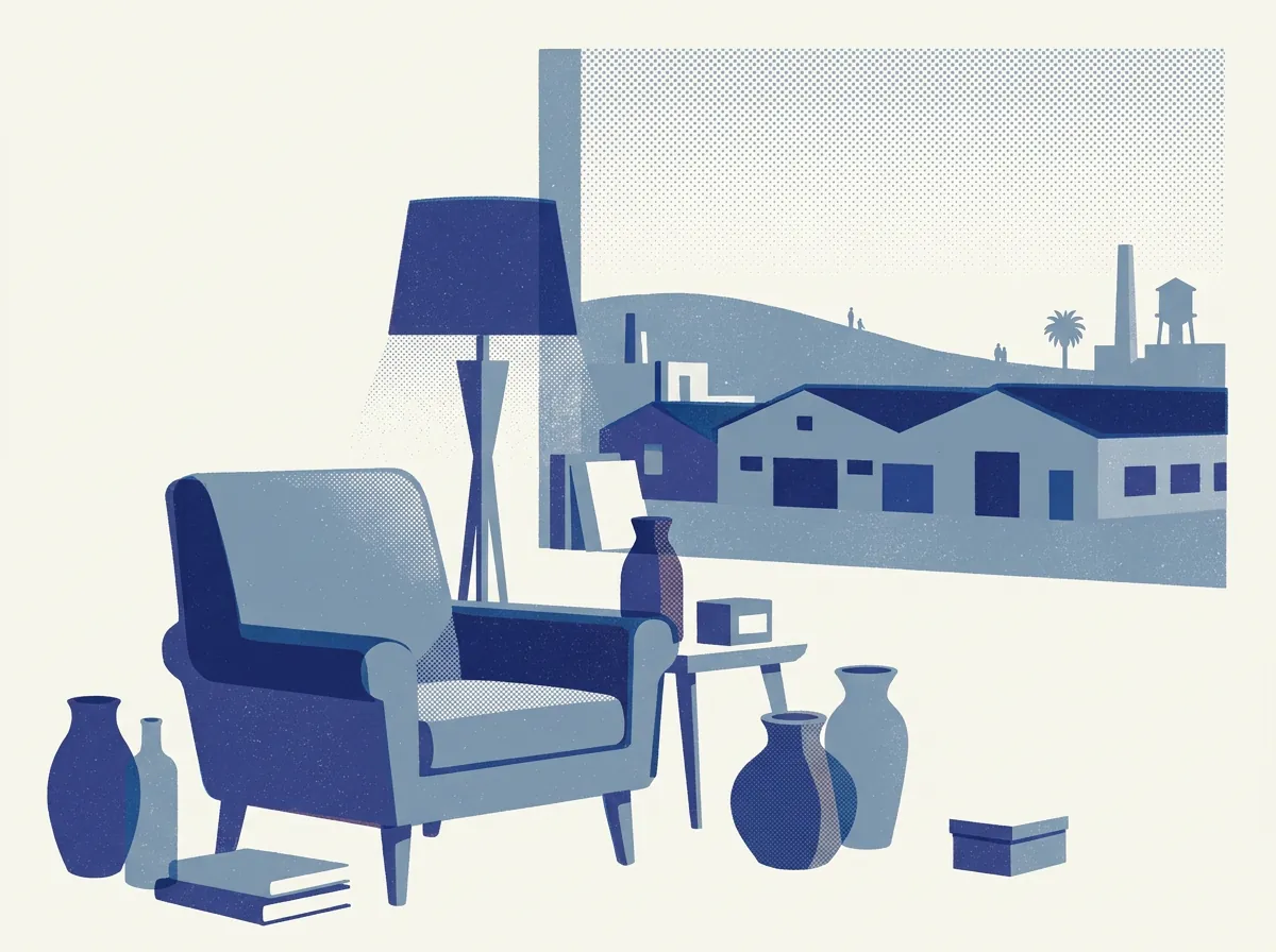 Illustration of vintage and antique shops in Bayshore