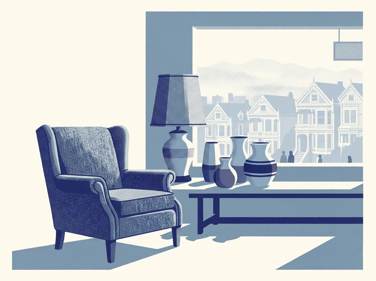 Illustration of vintage and antique shops in Richmond District