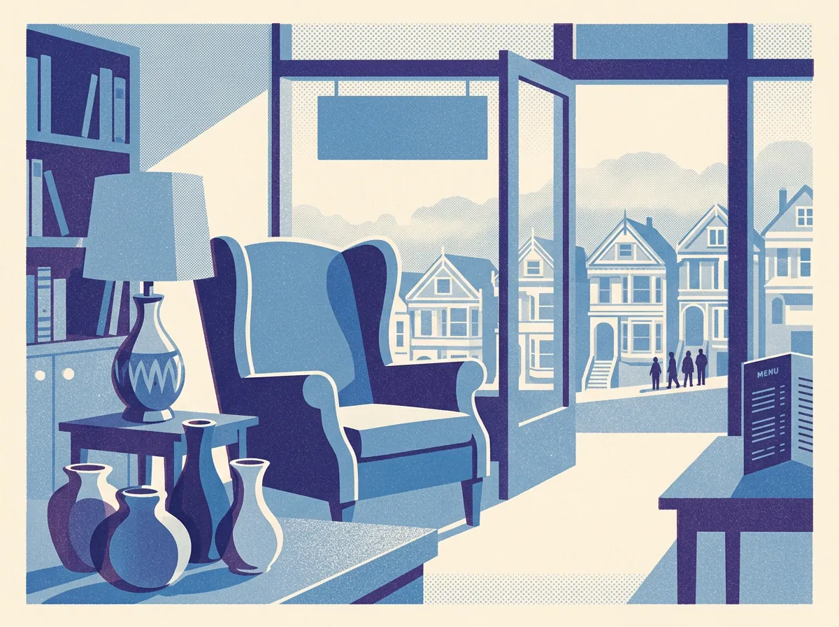 Illustration of vintage and antique shops in Inner Richmond